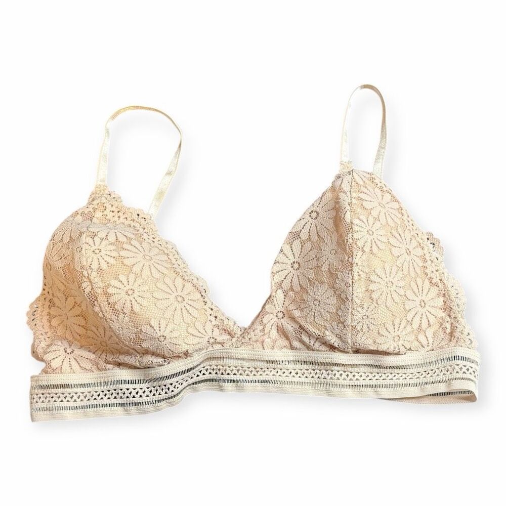 Women’s Cream Floral Lace Triangle Bralette Size Large